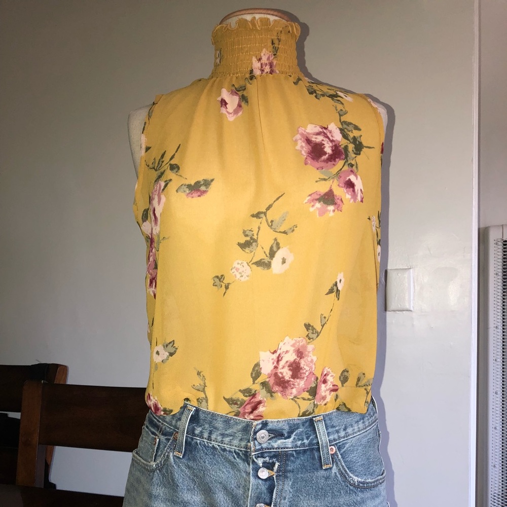 Bodysuit, Yellow, Floral Print, Size Large